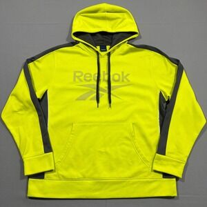 Reebok Hoodie‎ Pullover Graphic Logo Neon Yellow Kangaroo Pocket Men's Large